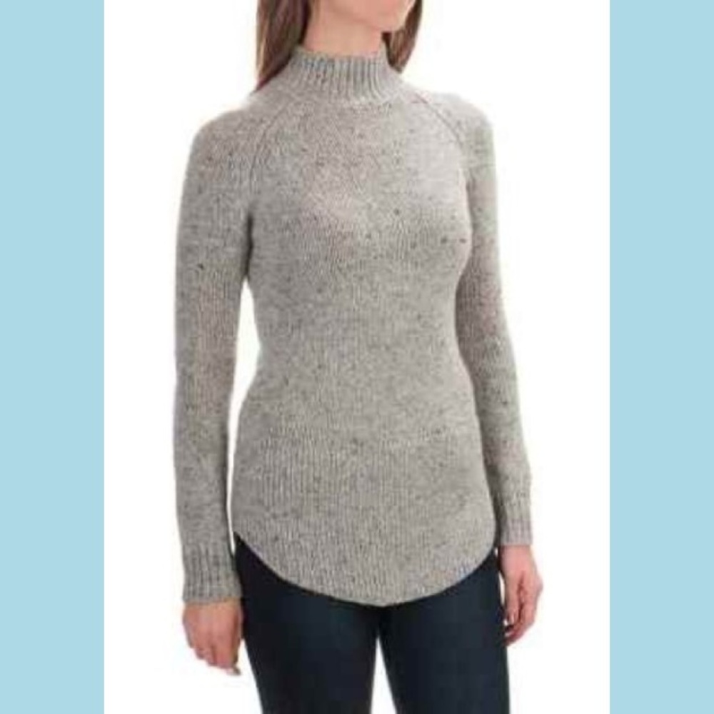 CYNTHIA ROWLEY Donegal Mock Neck Gray Sweater S